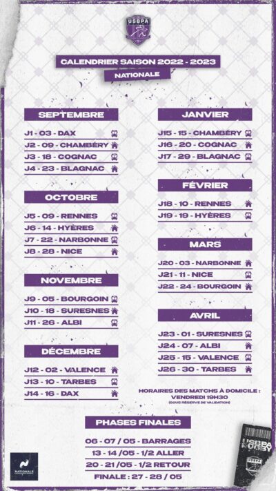 DÉCOUVREZ LE CALENDRIER DE LA NATIONALE - USBPA Rugby